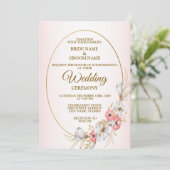 Pink Floral Golden Geometric Peach Wedding Einladung (Stehend Vorderseite)