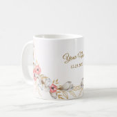 Pink Floral Golden Peach Modern Wedding Gift Kaffeetasse (Vorderseite Links)