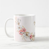 Pink Floral Golden Peach Modern Wedding Gift Kaffeetasse (Links)