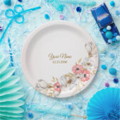 Pink Floral Golden Peach Modern Wedding Party Pappteller (Party)