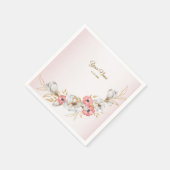 Pink Floral Golden Peach Modern Wedding Party Serviette (Ecke)