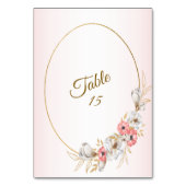 Pink Floral Golden Peach Modern Wedding Party Tischnummer (Rückseite)