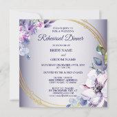 Pink Floral Golden Purple Wedding Rehearsal Dinner Einladung (Vorderseite)