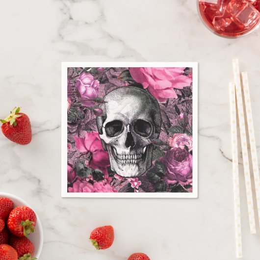 Pink Floral Goth Skull Serviette (Beispiel)