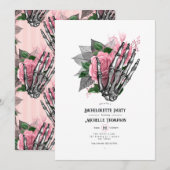 Pink Floral Gothic Skeleton Junggeselinnen-Abschie Einladung (Vorne/Hinten)