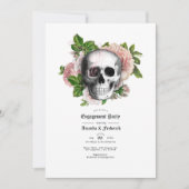 Pink Floral Gothic Skull Engagement Party Einladung (Vorderseite)