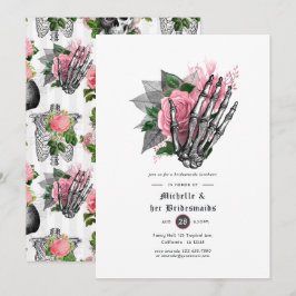 Pink Floral Gothic Skulls Bridesmaids Luncheon Einladung