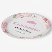 Pink Floral Graduation  Pappteller (Schrägansicht)