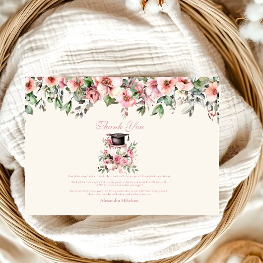 Pink Floral Graduation Party Dankeskarte
