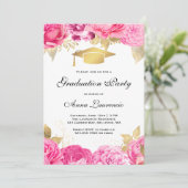 Pink Floral Graduation Party Einladung (Stehend Vorderseite)