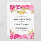 Pink Floral Graduation Party Einladung (Vorne/Hinten)
