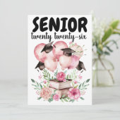 Pink Floral Graduation Party Invitation Karte (Stehend Vorderseite)