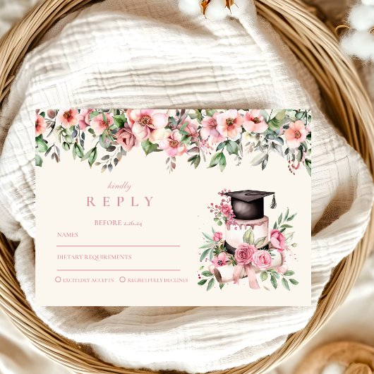 Pink Floral Graduation Party RSVP Karte