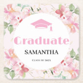 Pink Floral Graduation  Rechteckiger Pappuntersetzer (Vorderseite)