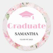 Pink Floral Graduation  Runder Aufkleber (Vorderseite)
