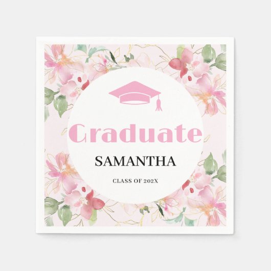 Pink Floral Graduation  Serviette (Vorderseite)