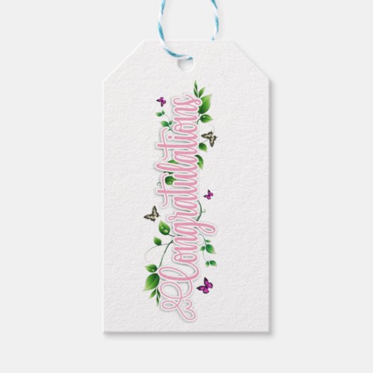 Pink Floral Gratulationen Text Geschenk Tag Geschenkanhänger (Vorderseite)