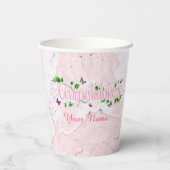 Pink Floral Gratulationen Text Papier Becher (Rückseite)