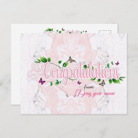Pink Floral Gratulationen Text Postkarte (Vorne/Hinten)