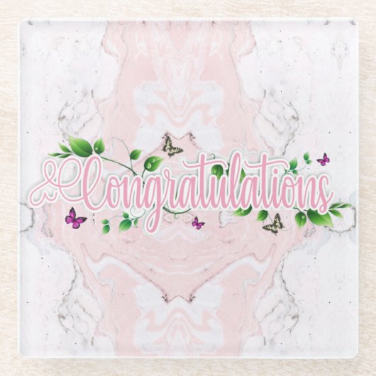 Pink Floral Gratulationen Text Untersetzer (Vorderseite)