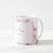 Pink Floral Green Leaves Elegant Wedding Party Kaffeetasse (VorderseiteRechts)
