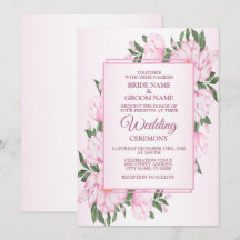 Pink Floral Green Leaves Frame Elegant Wedding