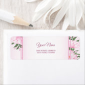 Pink Floral Green Leaves Wedding Return Address (Insitu)