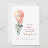 Pink Floral Greenery Balloon Babydusche Einladung (Vorderseite)