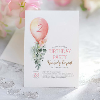 Pink Floral Greenery Balloon Girls Birthday Einladung