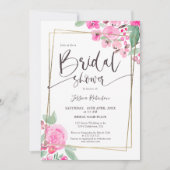 Pink floral greenery gold script bridal shower einladung (Vorderseite)