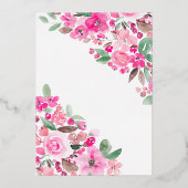 Pink floral greenery gold script bridal shower folieneinladung (Rückseite)