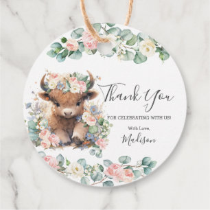 Pink Floral Greenery Niedlich Highland Cow Vielen Geschenkanhänger