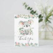 Pink Floral Greenery Niedlich Koala Vielen Dank Postkarte (Stehend Vorderseite)