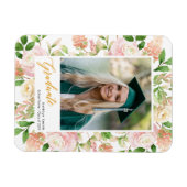 Pink Floral Greenery Script Girl Abschluss Foto Magnet (Horizontal)