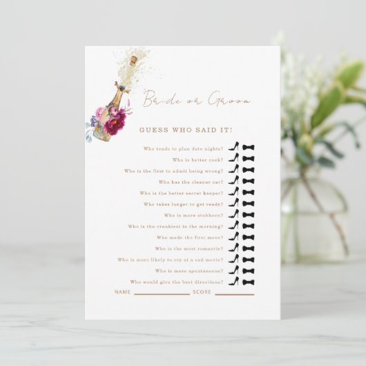 Pink Floral Guess, der sagte, es Duschspiel Einladung (Stehend Vorderseite)