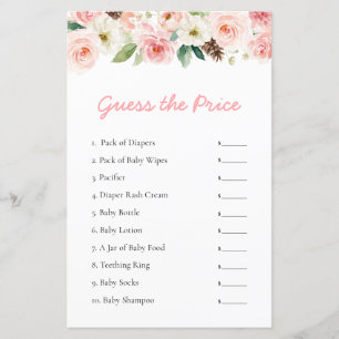 Pink Floral Guess the Price Baby Duschgame