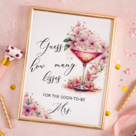 Pink Floral Guess Wie viele Kisses Brautparty Poster