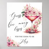 Pink Floral Guess Wie viele Kisses Brautparty Poster (Vorne)