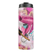 Pink Floral Haarstylist Personalisiert Thermosbecher (Vorderseite)