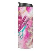 Pink Floral Haarstylist Personalisiert Thermosbecher (Nach rechts gedreht)