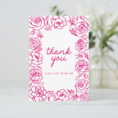 Pink Floral Hand Drawn Whimsical Vielen Dank Dankeskarte (Stehend Vorderseite)