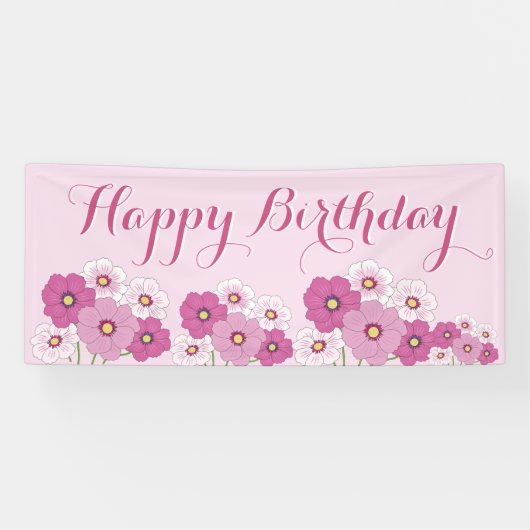 Pink Floral Happy Birthday Banner (Horizontal)