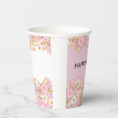 Pink Floral Happy Birthday Pappbecher (Rechts)