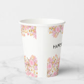 Pink Floral Happy Birthday Pappbecher (Rechts)