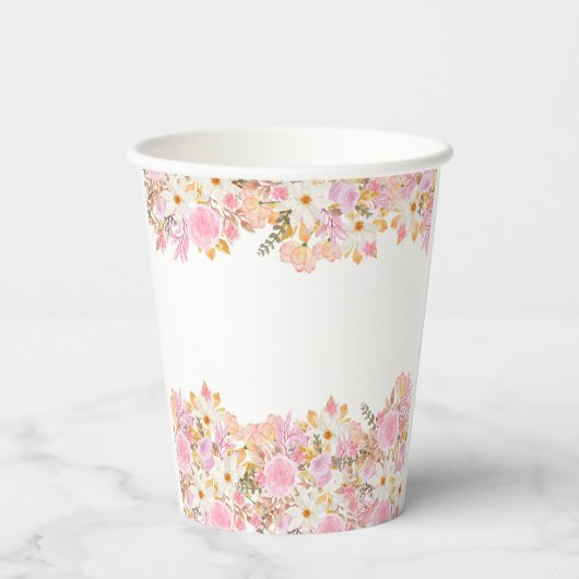 Pink Floral Happy Birthday Pappbecher (Rückseite)