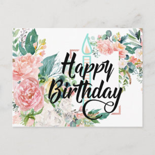 Pink Floral Happy Birthday Postkarte