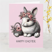 Pink Floral Happy Oster Niedlich Bunny Blumen Wrea Karte (Gelbe Blume)