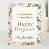 Pink Floral Happy Rentcard für Lehrer Karte (Vorderseite)