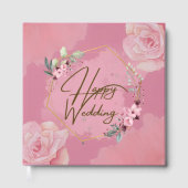 Pink Floral Happy Wedding Guest Book Gästebuch (Vorderseite)