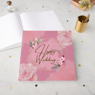 Pink Floral Happy Wedding Guest Book Gästebuch